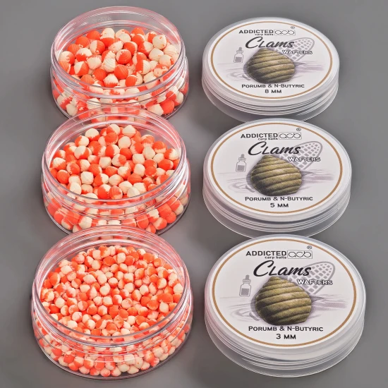 Wafters-ADDICTED-CARP-BAITS-Clams-Porumb-N-butyric-Portocaliu-amp-Alb-5mm-25g-550x550-1.webp clams wafter porumb n-butyric - imagine principală